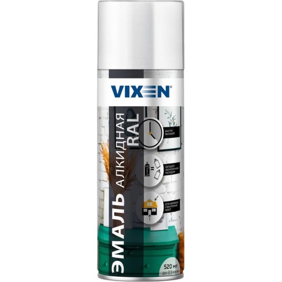 Алкидная эмаль VIXEN аэрозоль, ярко-белый RAL 9016, 520 мл VX19016