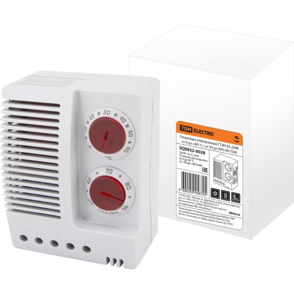 Электронный гигротерм TDM ELECTRIC ГТЭН-03 230В от 0 до +60°C, от 50 до 90% SQ0832-0028
