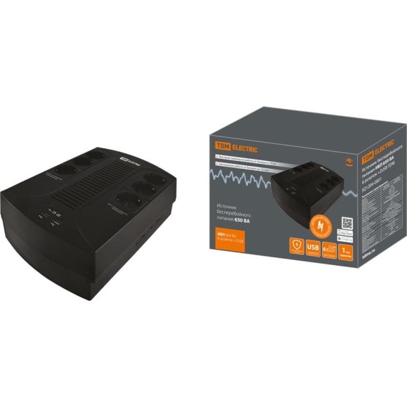 Источник бесперебойного питания TDM ELECTRIC ИБП 650 ВА 6 розеток +2USB SQ1204-0001