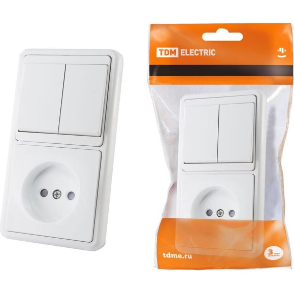 Комбинированный блок TDM ELECTRIC БКВР 2-х клавишный выключатель + розетка 2П с защитными шторками SQ1813-0005 Комбинированный блок TDM ELECTRIC БКВР 2-х клавишный выключатель + розетка 2П с защитными шторками SQ1813-0005
