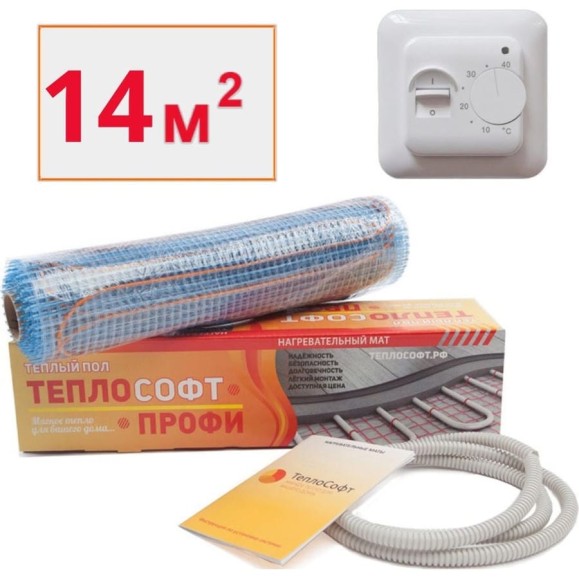 Нагревательный мат ТеплоСофт Профи 14 м.кв., 2100 Вт, с терморегулятором 142100 Нагревательный мат ТеплоСофт Профи 14 м.кв., 2100 Вт, с терморегулятором 142100