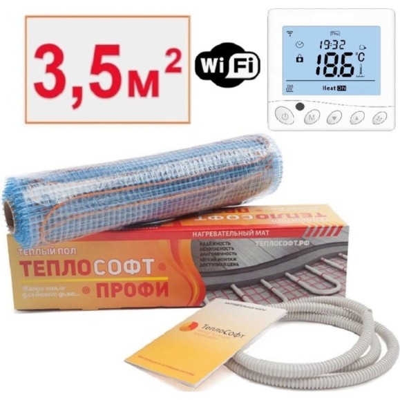 Нагревательный мат ТеплоСофт Профи 3.5 м.кв., 525 Вт, с wi-fi терморегулятором 35525/5