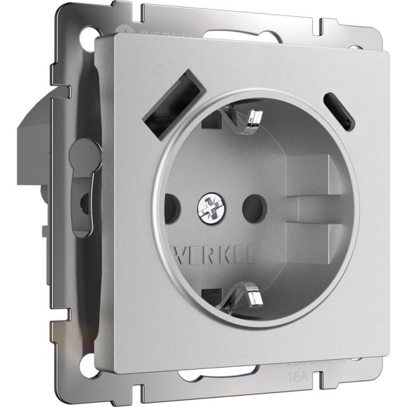 Розетка WERKEL с заземлением, шторками и usb тип a+c серебряный матовый a063618