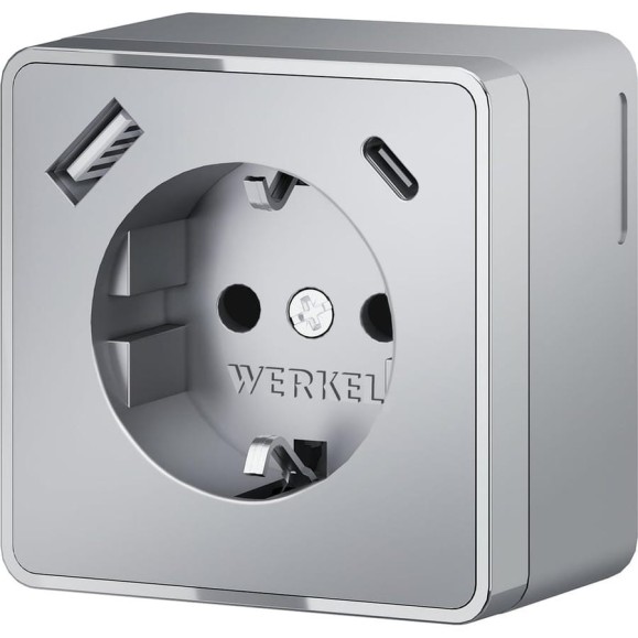 Розетка WERKEL с заземлением, шторками и usb тип a+c gallant серебряный a057701