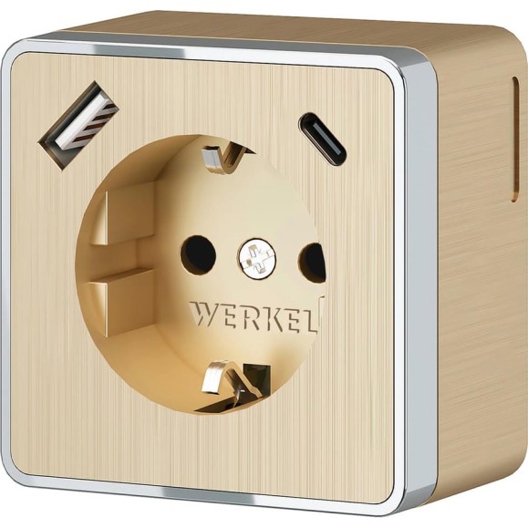 Розетка WERKEL с заземлением, шторками и usb тип a+c gallant шампань рифленый a057703