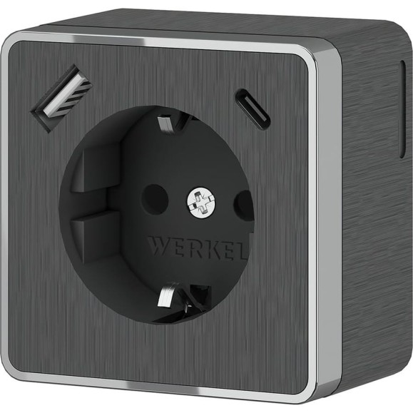 Розетка с заземлением WERKEL шторками и usb тип a+c gallant графит рифленый a057704