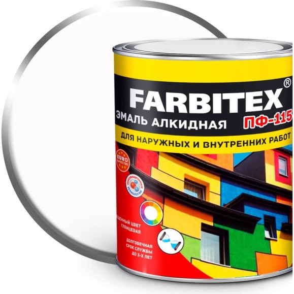 Алкидная эмаль FARBITEX ПФ-115 (белый; 1.8 кг) 4300004202