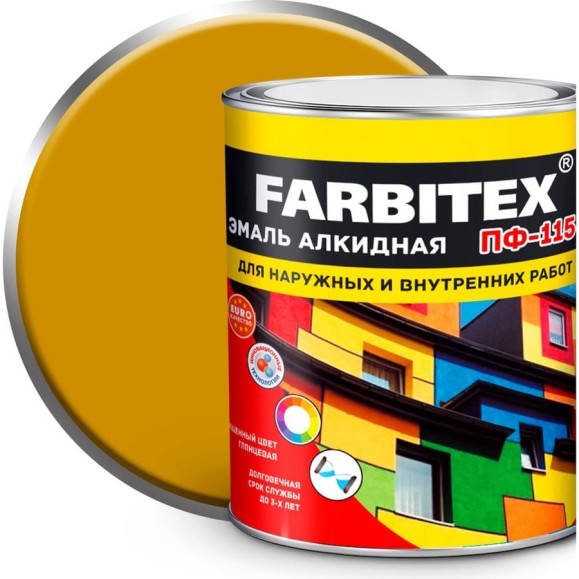 Алкидная эмаль FARBITEX ПФ-115 (желтый; 1.8 кг) 4300006020 Алкидная эмаль FARBITEX ПФ-115 (желтый; 1.8 кг) 4300006020