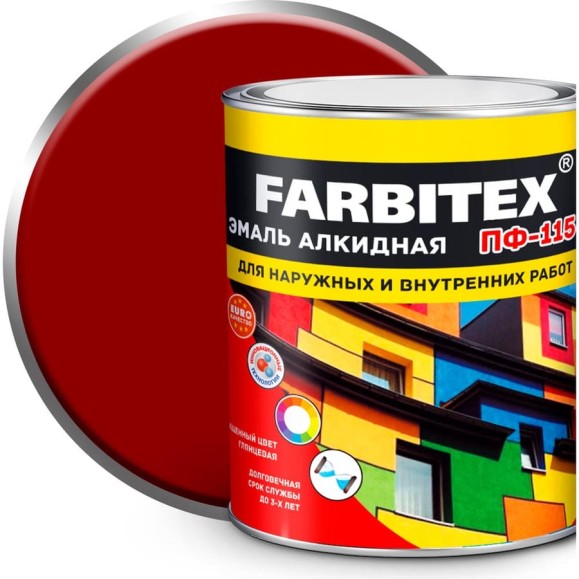 Алкидная эмаль FARBITEX ПФ-115 (красный; 2.7 кг) 4300002413 Алкидная эмаль FARBITEX ПФ-115 (красный; 2.7 кг) 4300002413