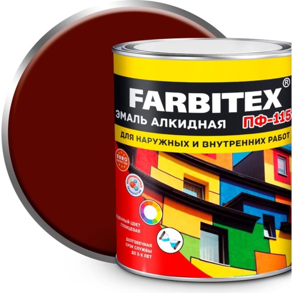 Алкидная эмаль FARBITEX ПФ-115 (терракотовый; 2.7 кг) 4300001737 Алкидная эмаль FARBITEX ПФ-115 (терракотовый; 2.7 кг) 4300001737