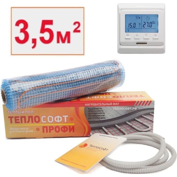 Нагревательный мат ТеплоСофт Профи 3.5 м.кв., 525 Вт, с электронным терморегулятором 35525/3 Нагревательный мат ТеплоСофт Профи 3.5 м.кв., 525 Вт, с электронным терморегулятором 35525/3