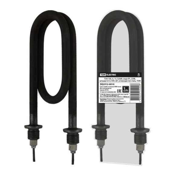 ТЭН TDM ELECTRIC 100, А, 13, 5 кВт, вода (Р), 220В, штуцер G1/2, R30, Ф7, углеродистая сталь SQ2512-0010 ТЭН TDM ELECTRIC 100, А, 13, 5 кВт, вода (Р), 220В, штуцер G1/2, R30, Ф7, углеродистая сталь SQ2512-0010
