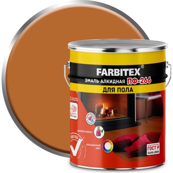 Алкидная эмаль FARBITEX ПФ-266 светлый орех, 5 кг 4300011428 Алкидная эмаль FARBITEX ПФ-266 светлый орех, 5 кг 4300011428