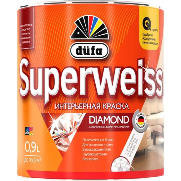 Краска Dufa SUPERWEISS RD4 ВД, белый, 0.9 л МП00-009513 Краска Dufa SUPERWEISS RD4 ВД, белый, 0.9 л МП00-009513