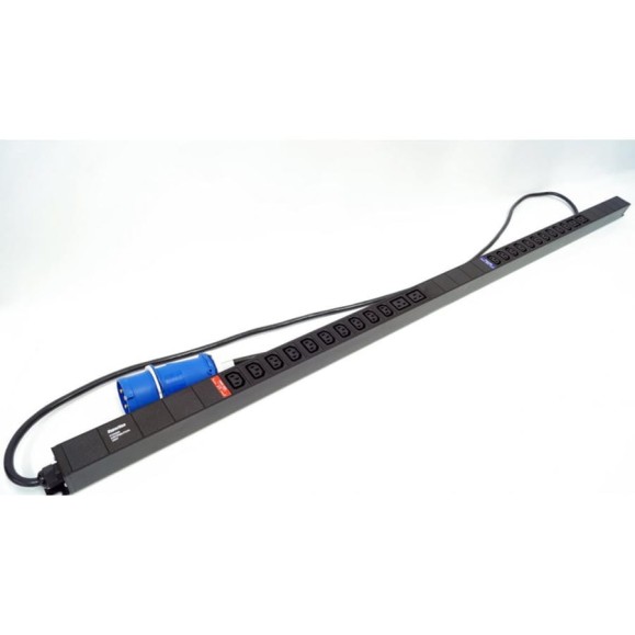 Вертикальный блок розеток Hyperline SHE-20IEC-4BIEC-3PVB 20 розеток IEC320 C13, 4 розетки IEC320 C19, кабель питания 3м (3x4.0мм2) с вилкой IEC 60309 32A (2P+E), 250В, 1700x44.4x44.4 мм (ДхШхВ), корпус алюминий, черный 456989