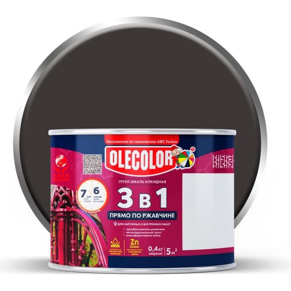Грунт-эмаль по ржавчине OLECOLOR черный, 0.4 кг 4300009574 Грунт-эмаль по ржавчине OLECOLOR черный, 0.4 кг 4300009574