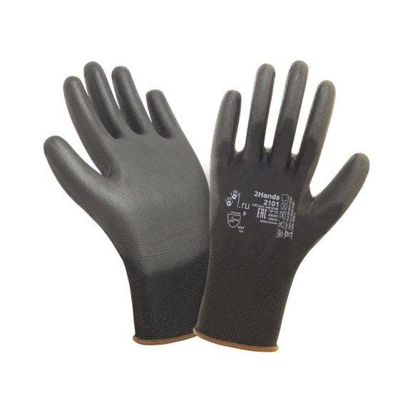 Перчатки 2Hands 2101blk, р-р 7, черный, pu покрытие ладони и пальцев, 240 пар 2101BLK- 7 полная коробка