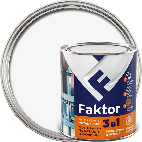 Грунт-эмаль ЯРОСЛАВСКИЕ КРАСКИ FAKTOR на ржавчину 3 в 1, белая, банка 0.8 кг 215147 Грунт-эмаль ЯРОСЛАВСКИЕ КРАСКИ FAKTOR на ржавчину 3 в 1, белая, банка 0.8 кг 215147