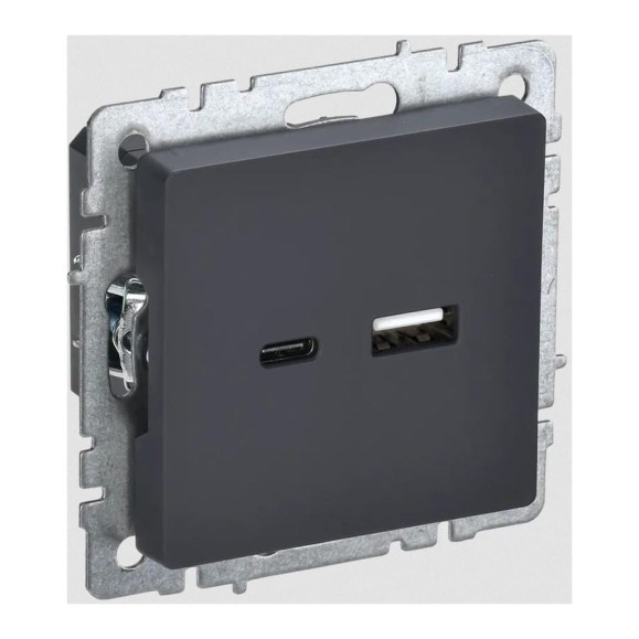 Розетка USB IEK Brite a+c 18вт рю11-1-брг графит BR-U22-018-K53