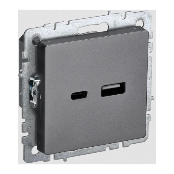 Розетка USB IEK Brite a+c 18вт рю11-1-брс сталь BR-U22-018-K46