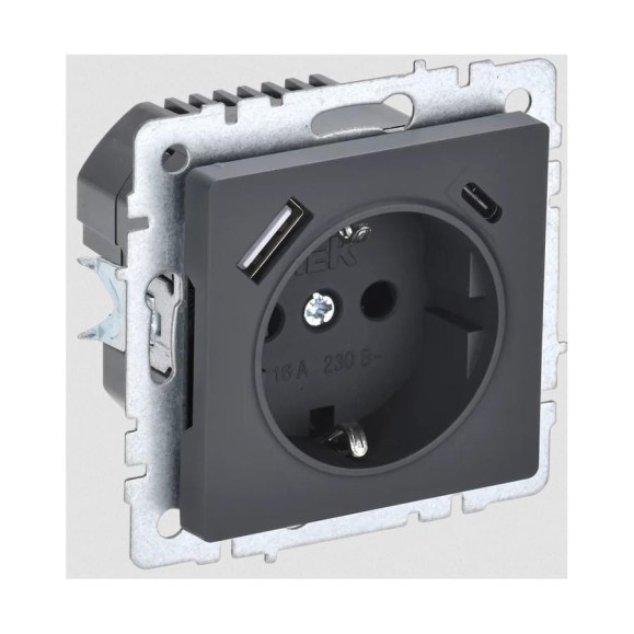 1-местная розетка IEK Brite с заземлением с защитными шторками 16а с usb a+c 18вт рюш11-1-брг графит BR-R14-16-U22-018-K53 1-местная розетка IEK Brite с заземлением с защитными шторками 16а с usb a+c 18вт рюш11-1-брг графит BR-R14-16-U22-018-K53