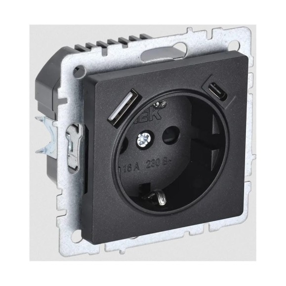 1-местная розетка IEK Brite с заземлением с защитными шторками 16а с usb a+c 18вт рюш11-1-брч черный BR-R14-16-U22-018-K02 1-местная розетка IEK Brite с заземлением с защитными шторками 16а с usb a+c 18вт рюш11-1-брч черный BR-R14-16-U22-018-K02