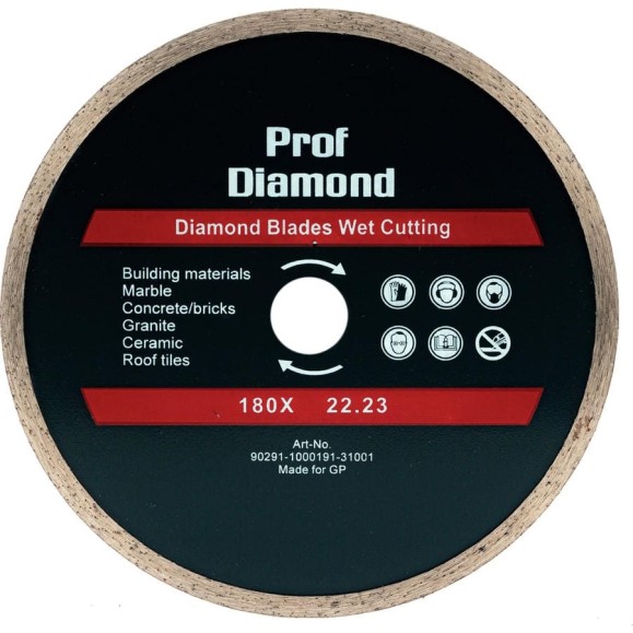 Диск алмазный TORGWIN отрезной сплошной по керамике 180x22.2/7x2.0мм. Prof Diamond All-over Segmented Standart Ceramic S54004