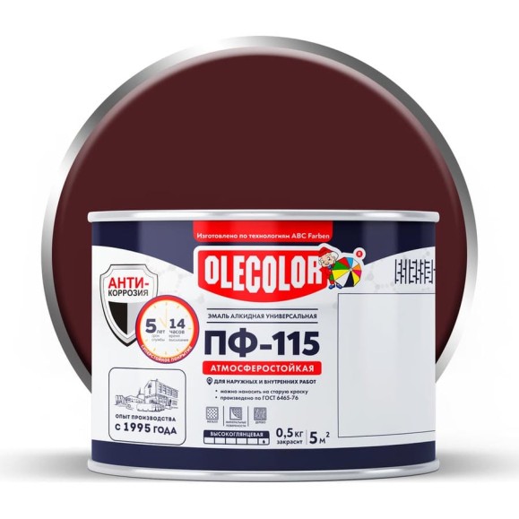 Эмаль OLECOLOR ПФ-115 вишневый, 0.5 кг 4300000171 Эмаль OLECOLOR ПФ-115 вишневый, 0.5 кг 4300000171